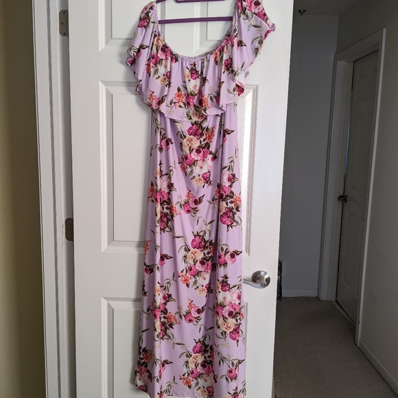 PinkBlush Lilac Floral Off Shoulder Maternity Maxi Dress - Picture 1 of 2